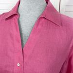 Talbots Irish Linen V Neck Button Up Shirt Watermelon Pink Petite 10 10P Photo 4