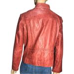 Pasha & Jo Women’s Size L Red Burgundy Distressed Leather Zip Up Jacket Size L Photo 4