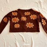 Target Women’s Large Brown Earth Tone Floral Cardigan Knit Sweater Cropped Statement Photo 3