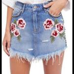 Free People  Floral Embroidered Denim Mini Skirt Photo 15