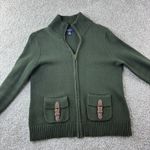 CHAPS VTG Olive Green Full Zip Cotton Knit Sweater Cardigan with Buckle Pockets Photo 0