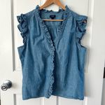 J.Crew  Sleeveless Ruffled Denim Chambray Button Up Top Size L Photo 2