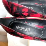 Charles David CHARLES By  Stiletto Heels Sz 7M  Black/Red Roses Minor Peeling Photo 4