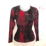 Whimsygoth grunge Sexy Blood Red black mesh long sleeve fitted blouse top shirt long Sleeve Photo 1