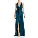 Aidan Mattox Aidan by  green satin plunge evening gown 8 cocktail wedding formal Photo 1