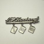 Signed JJ I Love Teaching Pencil With Book Charms Brooch Pin Jonette Jewelry Silver Photo 0