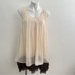 Ryu NEW Anthropologie  Sleeveless Pleated Ruffle Babydoll Dress SMALL Beige/Brown Photo 2