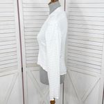 ZARA Textured Scrunch Satin Split Bottom Button Up Shirt White Medium Crop Open Photo 2