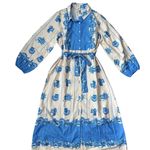 Celina Moon Long‎ Sleeve Bell Print Midi Dress Sky Blue Size Large Photo 4