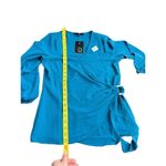 Fred David  turquoise long sleeve asymmetrical wrap blouse NWT Photo 6