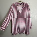 Jane and Delancey  Pink and White Striped V-neck Hoodie Tunic Sweatshirt, Size 1X Photo 1
