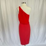 Ralph Lauren Women's Cocktail Dress Size 14 Red Sleeveless One Shoulder Sheath Photo 5
