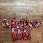 Milk & Honey Off Shoulder Crop Stretch Top Size M Red Floral Tropical Size M Photo 2