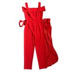 Marina Cold Shoulder Faux Sarong Waist Tie Overlay Jumpsuit Red Size 4 Red Photo 4