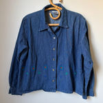 Vintage Denim Painted Flower Button Down Top Women's Large Blue Photo 0