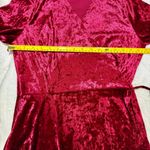 Burgundy Crushed Velvet Long Sleeve Faux Wrap Dress Red Size M Photo 4