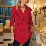 Soft Surroundings  Asian Lantern Print Asymmetrical Hem Wrap Tunic Women's M Red Photo 1