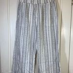 Cut Loose Striped Linen Blend Cropped Wide Leg Pants Womens Small Coastal Casual White Photo 0