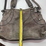 Fossil  Grey Pebbled Leather Tote Bag Top Zip Satchel L Four Corner Pockets Charm Photo 2