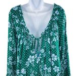 Free People One on One Flare Sleeve Floral Dot Long Sleeve Bodysuit Green Photo 10