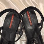 Prada  Sport T Strap Sandals Leather Floral Kitten Heels Black Size 6 Vintage Y2K Photo 11