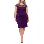 XScape  Beaded Chiffon Short Sleeve Ruched Sheath Cocktail Dress Purple Size 16 Photo 10