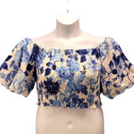 H&M Womens Blouse Size M Floral Milkmaid Coquette Romantic Smocked Puff Crop Photo 0