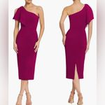 Dress the Population New Tiffany One Shoulder Dark Magenta Midi Dress sz S Photo 2