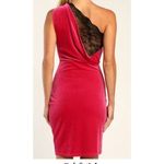 Lulus All The Luxe Hot Pink Velvet Lace One-Shoulder Mini Dress Tulip Skirt XS Photo 1