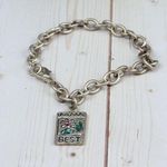 Vintage Y2K Flower Charm Bracelet Silver Chain Pink and Blue Rhinestones Photo 0