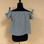 Lush Clothing 5/$20 Lush Green White Stripe Off the Shoulder Cotton Blouse Top Bows XS Photo 6