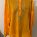 Old Navy Vintage Vibrant Orange Embroidered lightweight bling Blouse Photo 0