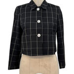 Brooks Brothers  Black Windowpane Print Cropped Blazer Wool Size‎ 2P Petite Photo 0