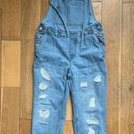 ZARA Basic Z1975 Denim Distressed Button Overalls Jumpsuit Light Wash Small Photo 6