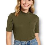 Articles of Society L Military Green Cowl Neck Short Sleeve Front Pocket Top NWT Photo 0