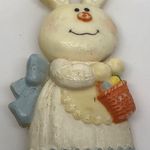 Hallmark Vintage ‎ Bernadette Easter Bunny Pin Brooch 1975 Basket Plastic Dress Photo 0