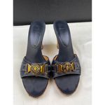 Anne Klein  Women's Black Leather Wedged Heel 3.75" Sandals/Shoes Size 8 SKU 5118 Photo 1