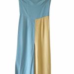 Duck Egg Blue And Wheat Yellow Strapless Palazzo Pants Jumpsuit Photo 0