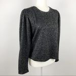 ZARA  Shimmer Metallic Black Blouse Ruched Shoulders Large Cocktail Office Party Photo 2
