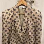 Anne Klein Vintage 80’s creamy tan silk geometric art deco blazer pockets Photo 11