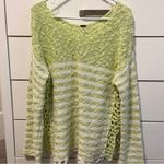 Free People Green & White Stripe Loose Textured Sweater Photo 1