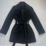 Calvin Klein Womens  Black Wool Blend Belted Wrap Coat Peacoat Sz 12 Photo 0