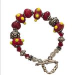 Red lamp work bead bracelet with silver and Swarovski crystals Photo 0