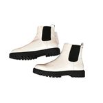 Rollda Boots Womens 9 White Round Toe Chelsea Ankle Low Heel Pull On Photo 1