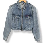Vintage Jean Jacket Cropped Women Medium Wash Zipper Front Trucker Cotton Denim Blue Photo 0