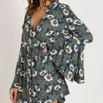 Free People  Magic Mystery Tunic Dress Size S Green Moody Floral Boho Bell Sleeve Photo 0