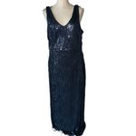 R & M Richards NWOT  1661 Long Formal Sequin Fringe Dress In Gunmetal Photo 6