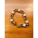 Faux Pearl‎ Gold Tone Simulated Pearl Fancy 6.5" Chain Link Chunky Bracelet Photo 3