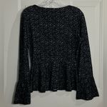 H&M  Black White Speckled Peplum Top Long Bell Sleeve Women’s Size S Photo 1