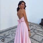 ZARA NWOT  LINEN BLEND PINK MIDI Dress With Bow Tie back Photo 1